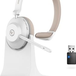 Bluetooth Headset, Wireless Headphones with Microphone Noise Canceling & USB Dongle, Wireless Headset with Mic Mute & Charging Base for Computers PC/P