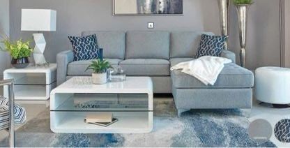 Brand New French Blue Fabric Reversible Sectional
