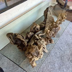 Manzanita burl and glass coffee table