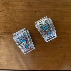 Vintage Sterling Silver Signed Turquoise Coral Mosaic Watch Tips