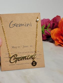 12 Constellation Zodiac Old English Letter Sign Pendant Necklace Astrology, Gemini