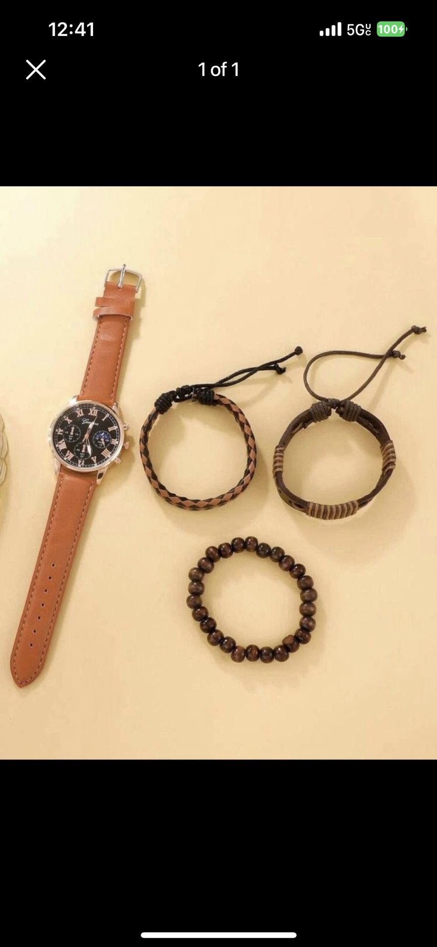 1pc Men Round Pointer Quartz Watch & 3pcs Bracelet