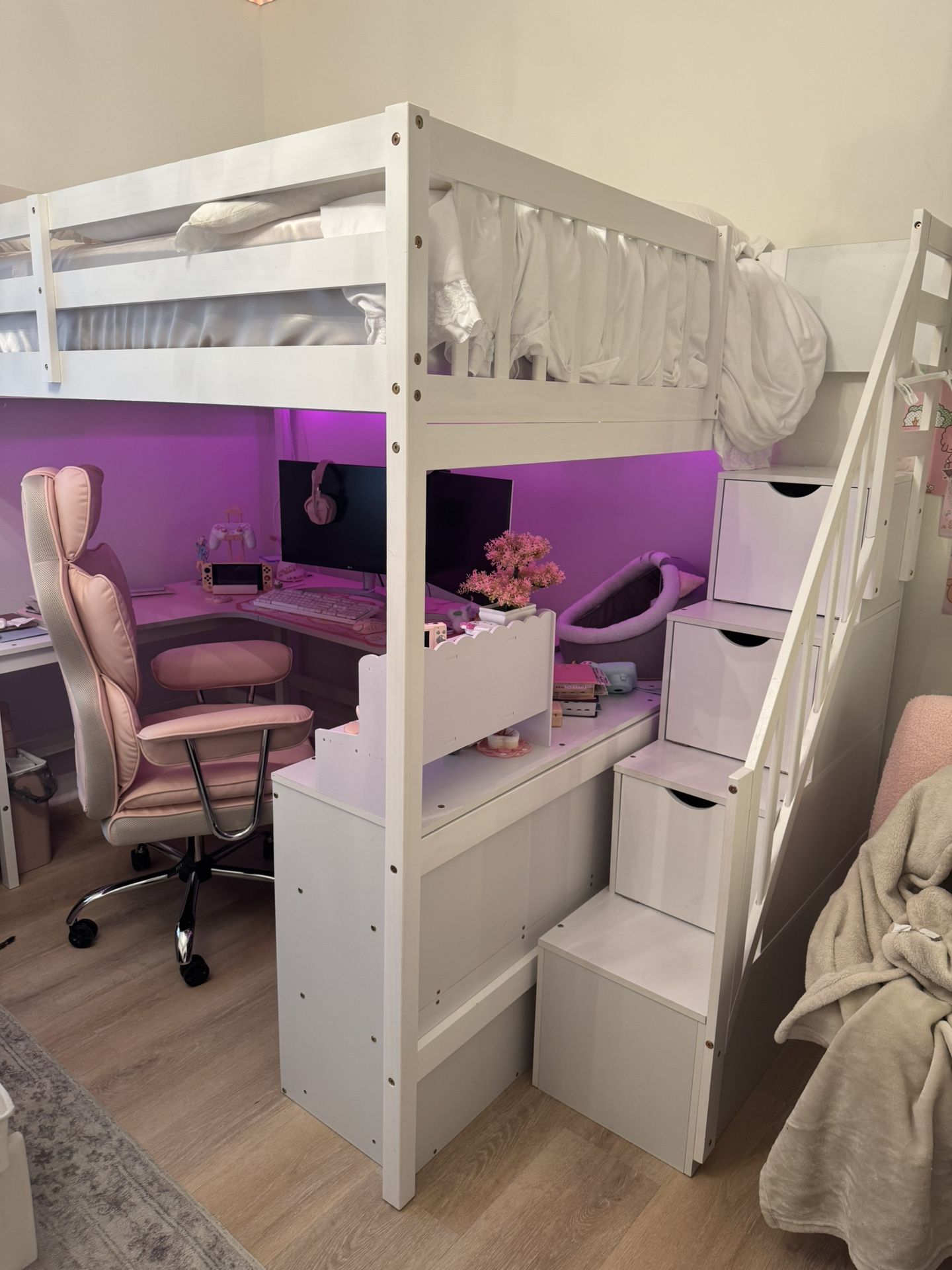 White Bunk Desk Bed
