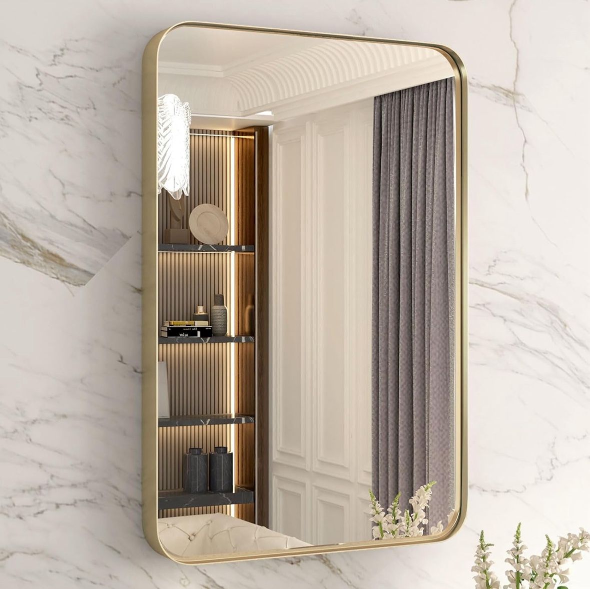 24”x36” Bathroom Mirror, Brushed Gold Metal Frame