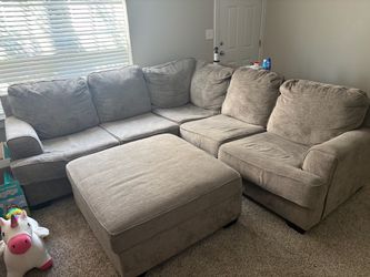 Large Beige Sectional and Storage Ottoman