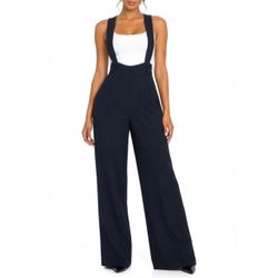 Forever 21 Dark Academia Black Wide Leg Suspender Pinafore Trousers Pants L