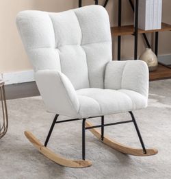 Teddy Fabric Rocking Gilder Nursery Chair For Living Room Indoor,white✅free Delivery 🚚