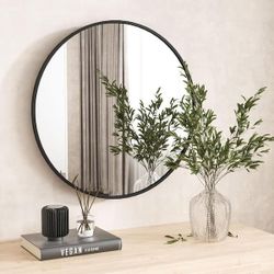24 inch Round Wall Mirror Black Circle Mirror for Bathroom