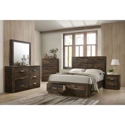 Brand New 4PC Rustic Walnut Bedroom Set
