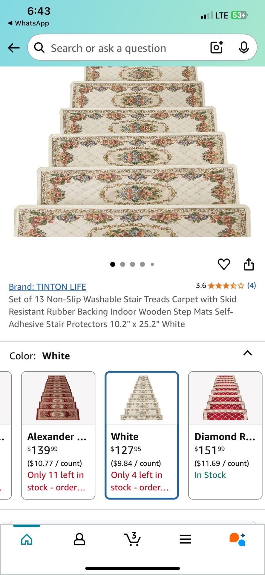 Set of 13 Non-Slip Washable Stair Treads Carpet with Skid Resistant Rubber Backing Indoor Wooden Step Mats Self-Adhesive Stair Protectors 10.2" x 25.2