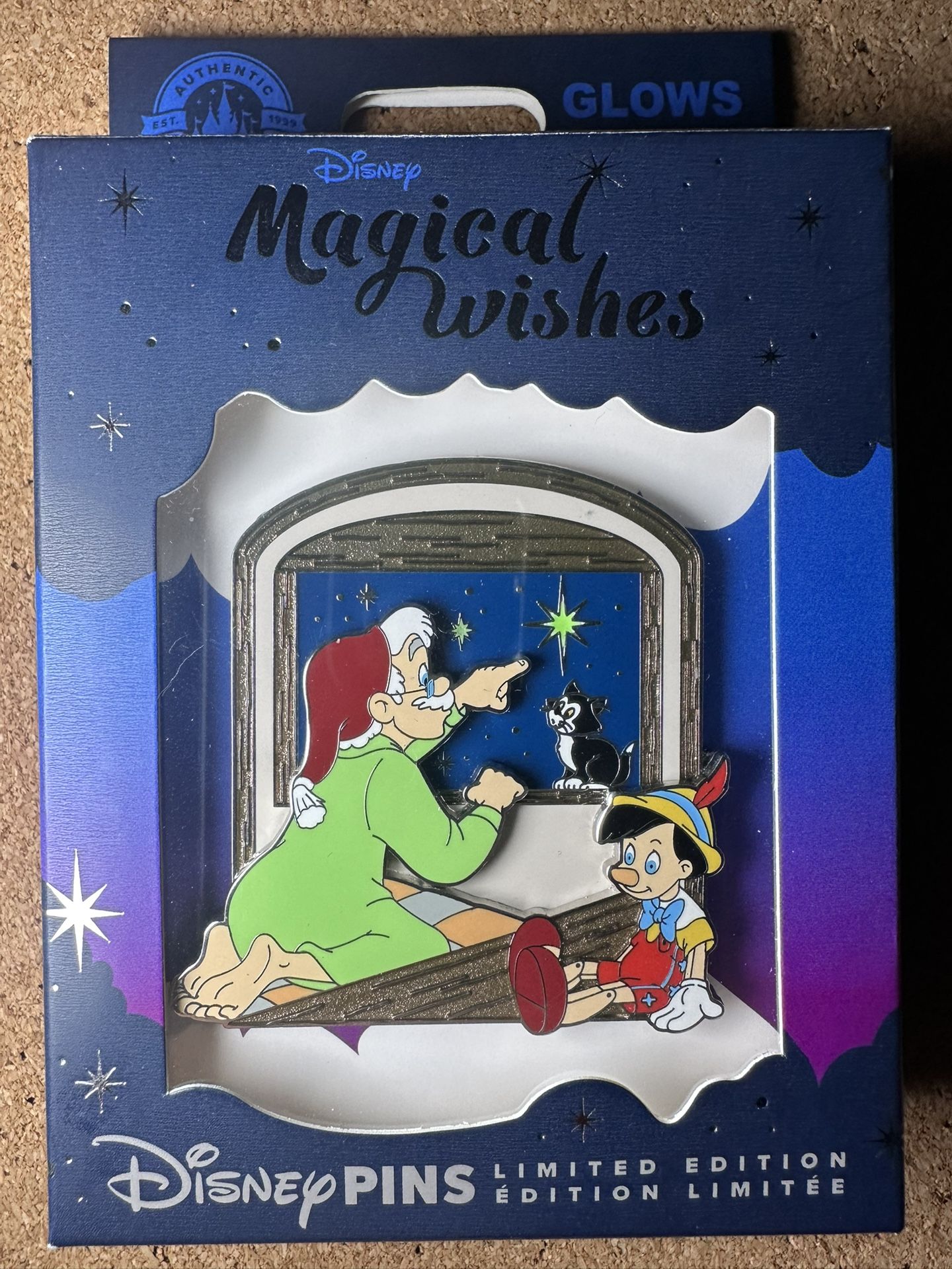 2024 Disney Parks Magical Wishes Pinocchio Figaro Geppetto Jumbo Pin LE 1500