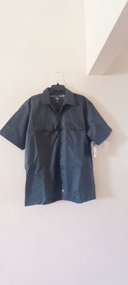 New LARGE Dickies FLEX Short Sleeve twill Work shirt  relaxed fit. charcoal gray ,  button-down.