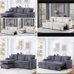 $379. 2-P Convertible Sectional Sleeper Sofa W/ Cupholder Sofa Storage & USB Ports 89”x 59”X36”H