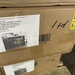 SaleSumo Nathan James Gracie 29 in. Modern Cushioned Bar Height Stool with Natural Flax Upholstery and Brushed Wooden Legs, Natural