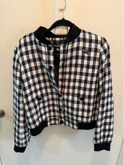 KARL LAGERFELD PARIS Buffalo  Check Print Stand Collar Long Sleeve small