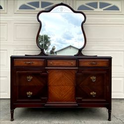 Vintage Dresser Antique Bureau Mirror Chest of 5 Drawers