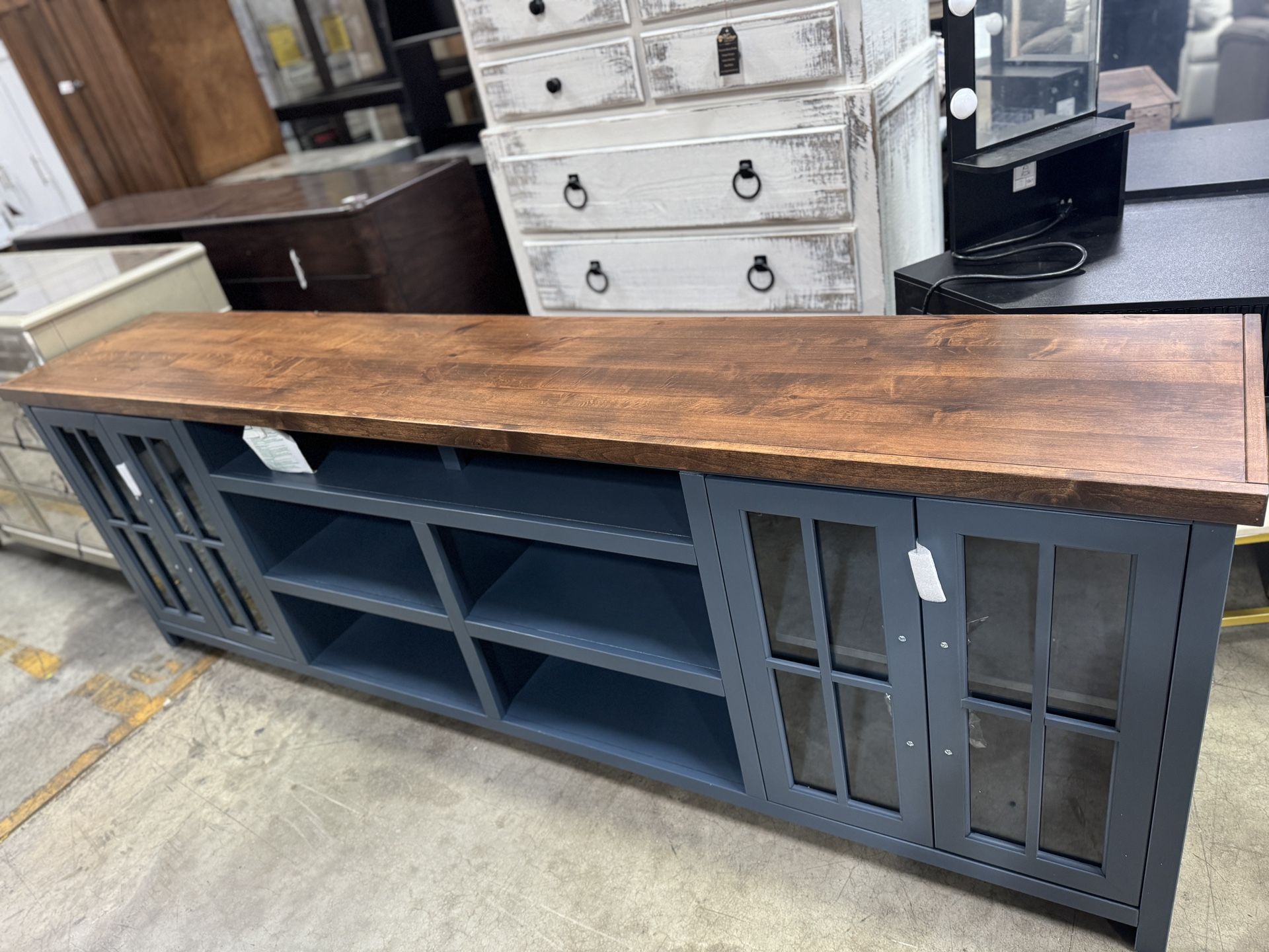 96” Wood Blue TV STAND :$580