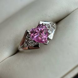 Jewelry 10k solid white gold rose quartz CZ stones 1.00CTW ring sz 7.00