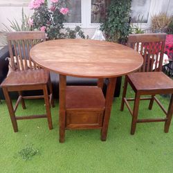 Mesa Con 2 Sillas Redonda Y Flexible De Buena Madera Solo Ocupa Una  Ligada 