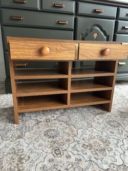 desktop organizer with two drawers and six slots