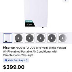 Hisense 7000-BTU DOE (115-Volt) White Vented Wi-Fi enabled Portable Air Conditioner with Remote Cools 299-sq ft