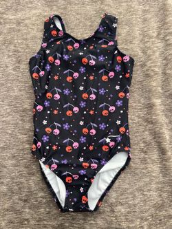 Girls Gymnastics Leotard Child Medium Skull Cherry Print