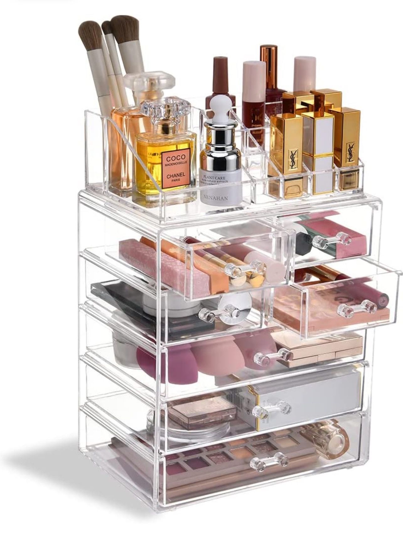 COMVTUPY Clear Makeup Organizer with Brush Holder, Large Acrylic Cosmetic  Display Jewelry & Make Up Organizers and Storage for Vanity, Bathroom (3