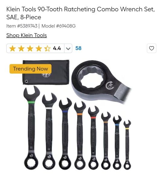 Klein Tools 90-Tooth Ratcheting Combo Wrench Set SAE