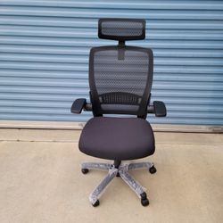 Adjustable High-Back Office Chair with Flip-Up Arms and Headrest, Contoured Mesh Seat - Black, 25.5"D x 26.25"W x 49.25"H 