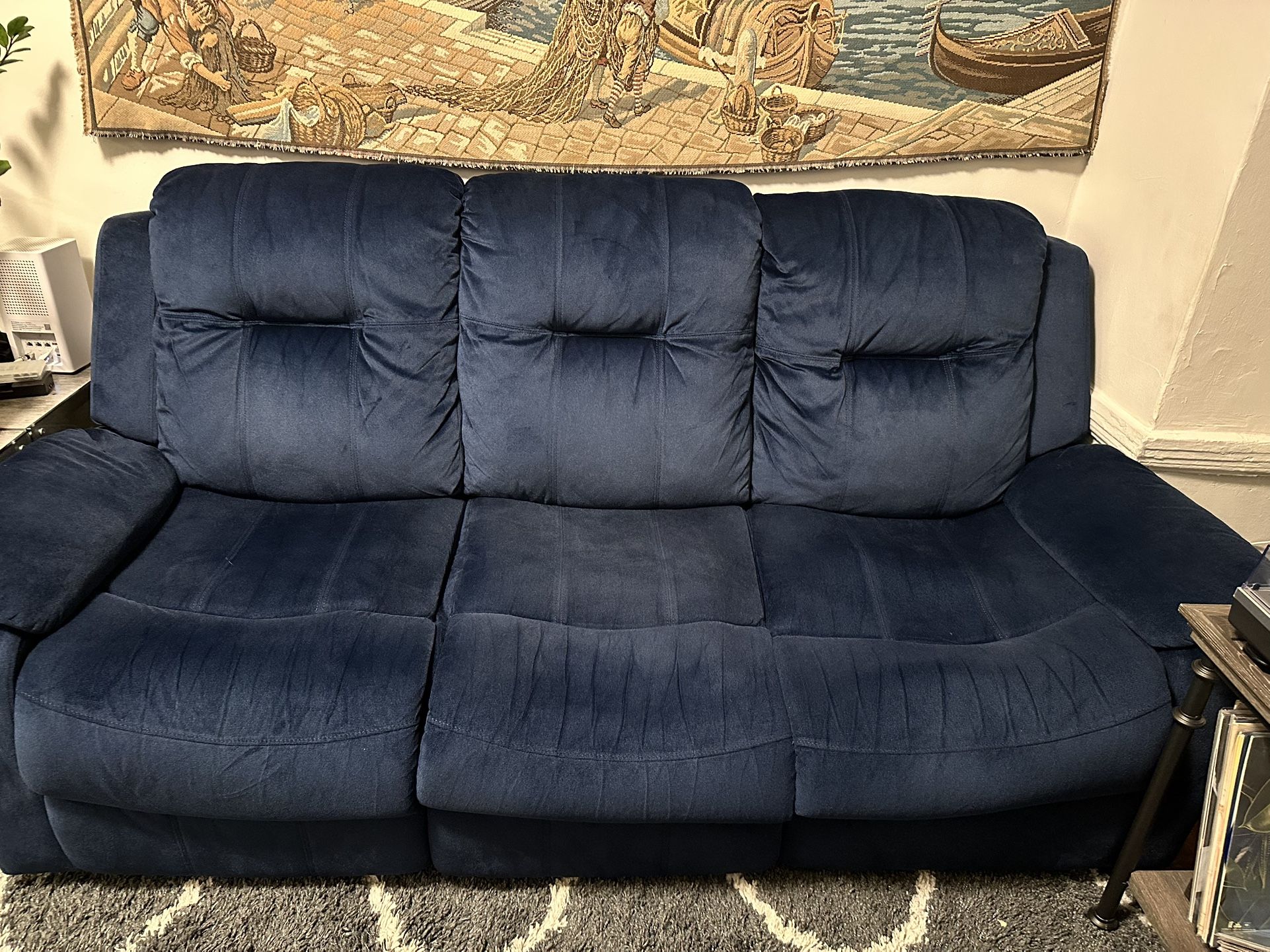 Raymour Flanagan Comfy Blue Reclining 3-Seater Couch/Sofa