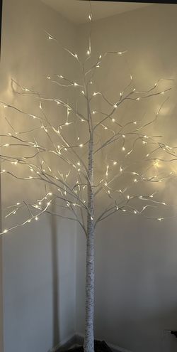8 Foot LED Lighted White Birch Tree