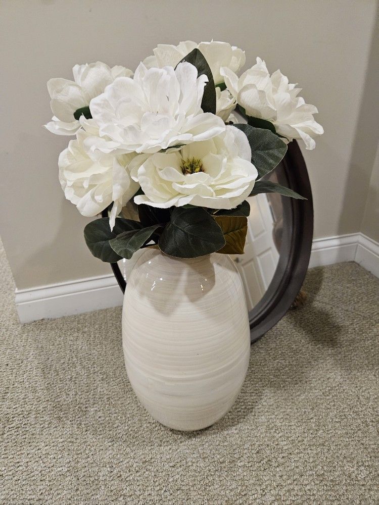 Lovely Cream Wood Vase With Faux Floral