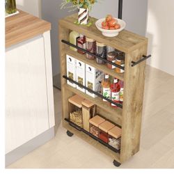 Slim Storage Cart, Rolling Narrow Kitchen Cart on Wheels for Small Place, 4-Tier Slide Out Slim Utility Cart Skinny Laundry Cart with Handle for Kitch