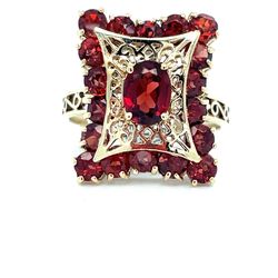 10Kt Yellow Gold Garnet Ring 5.00g Size 8.25 I-1785