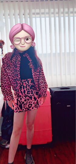 Y2K Pink Leopard Print 2 Piece Set jjCropped Bomber Jacket & Mini Skirt Co-ord size：M