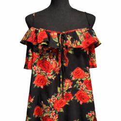 Banana Lemon Floral Cold Shoulder Top XL