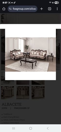 Brand New Silver Velvet Dark Cherry/Brown Traditional Sofa + Loveseat 2PCs Set