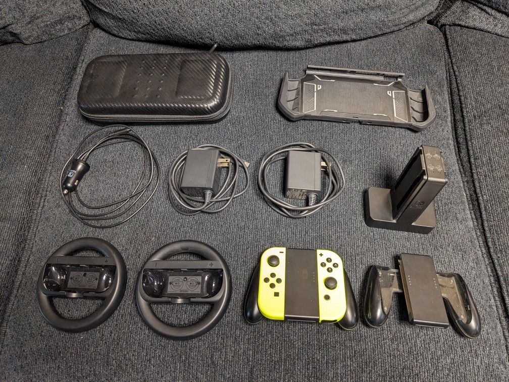 Nintendo Switch Accessory Lot - chargers, steering wheels, case, grip, etc