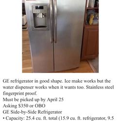 GE Side By Side 36” Stainless Steel
