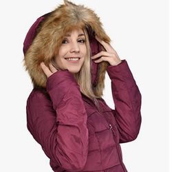Rose Red Valuker Women's Down Coat With Fur Hood 90% Down Parka  Jacket