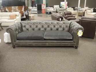 Whittemore-Sherrill Design Six Leather Chesterfield Sofa - Distressed Gray | Couch | Living Room Couch