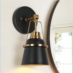 Gepow 2-pack Black Gold Wall Sconces, Modern 1-Light sconces Wall Lighting for Bedroom, Bathroom and Living Room