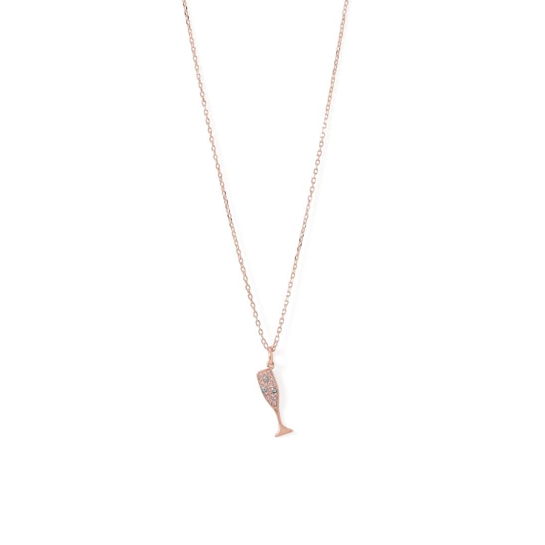 New...14 Karat Rose Gold Plated CZ Champagne Glass Charm Necklace...