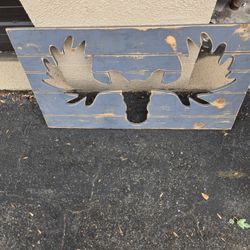 Decorative Rustic Primitive Wood Painted Moose Sign