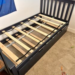 Twin Trundle Bed Frame Dark/Navy Blue