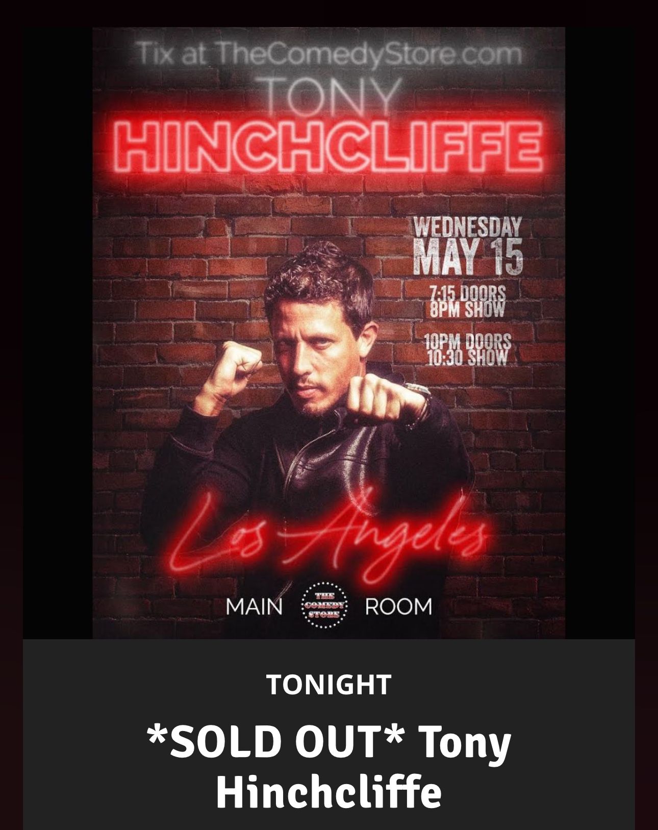 Tony Hinchcliffe 4 Booth Tickets 8PM