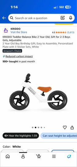 Toddler Balance Bike 2-5yrs– White