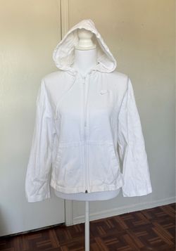 NIKE Women’s 100% Cotton white wide sleeves full zipper hooded jacket size medium