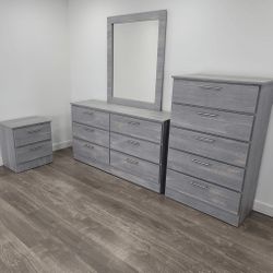 Dresser Whit Mirror , Chest And 1 Nightstand - Cómoda Con Espejo , Gavetero Y 1 Mesita De Noche 