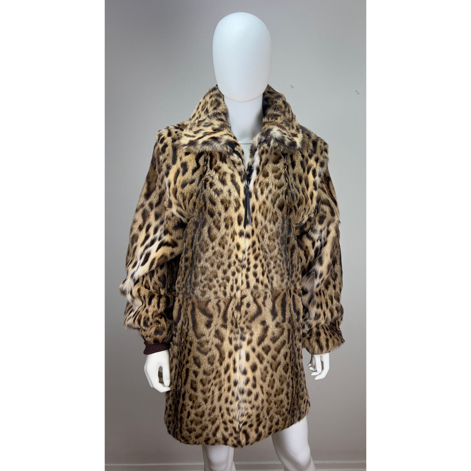 Lynx Leopard Print Real Fur Mink Coat Bomber Jacket Zip Up Women’s Medium or Men’s Small